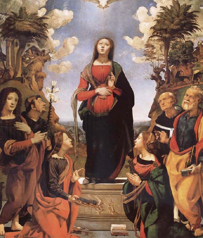 Piero di Cosimo The Immaculada Concepcion and six holy Century XVI I Germany oil painting art